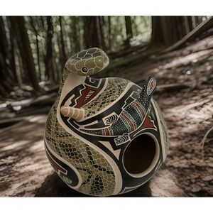 Mata Ortiz Pottery Rattle Snake Lizard Seed Pot Jorge Corona Guillen Art Mexican